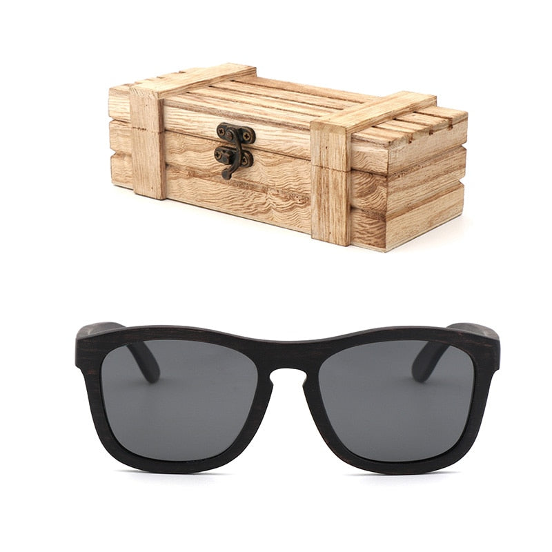 Retro men polarized women sunglasses Black wood Kids Couples sun glasses handmade  UV400 With bamboo wooden box