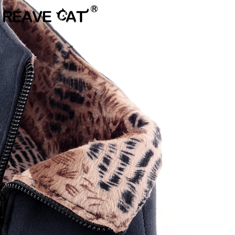 REAVE CAT Big size 32-45 Faux suede Women ankle boots Autumn Spring shoes 10cm heel Zipper Black Apricot Blue Designer QL4259