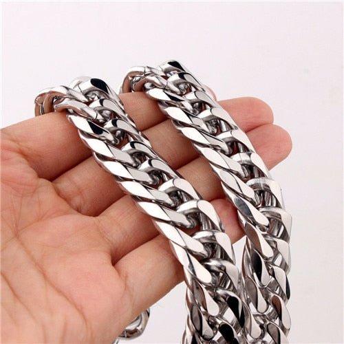 Longitud personalizada 16/19/21 mm de ancho Heavy Silver Color Cut Curb Cuban Chain 316L Acero inoxidable Collar o pulsera para hombre 7 ''-40''