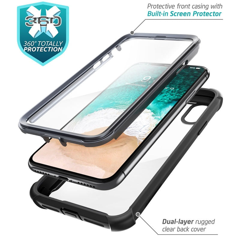 Für iPhone X Xs Hülle 5,8 Zoll Original i-Blason Ares Serie Ganzkörper-Rugged Clear Bumper Case mit integrierter Displayschutzfolie