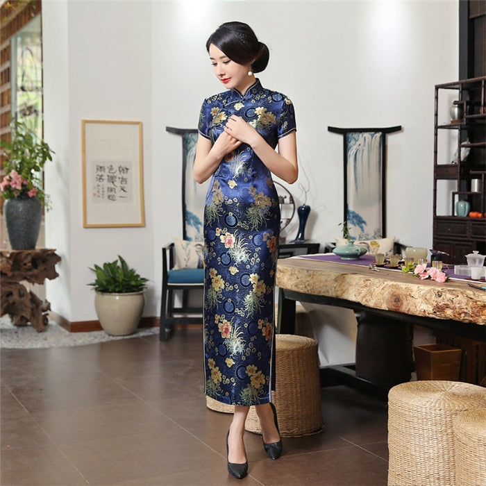 2021 New High Fashion Green Rayon Cheongsam Chinese Classic Women&