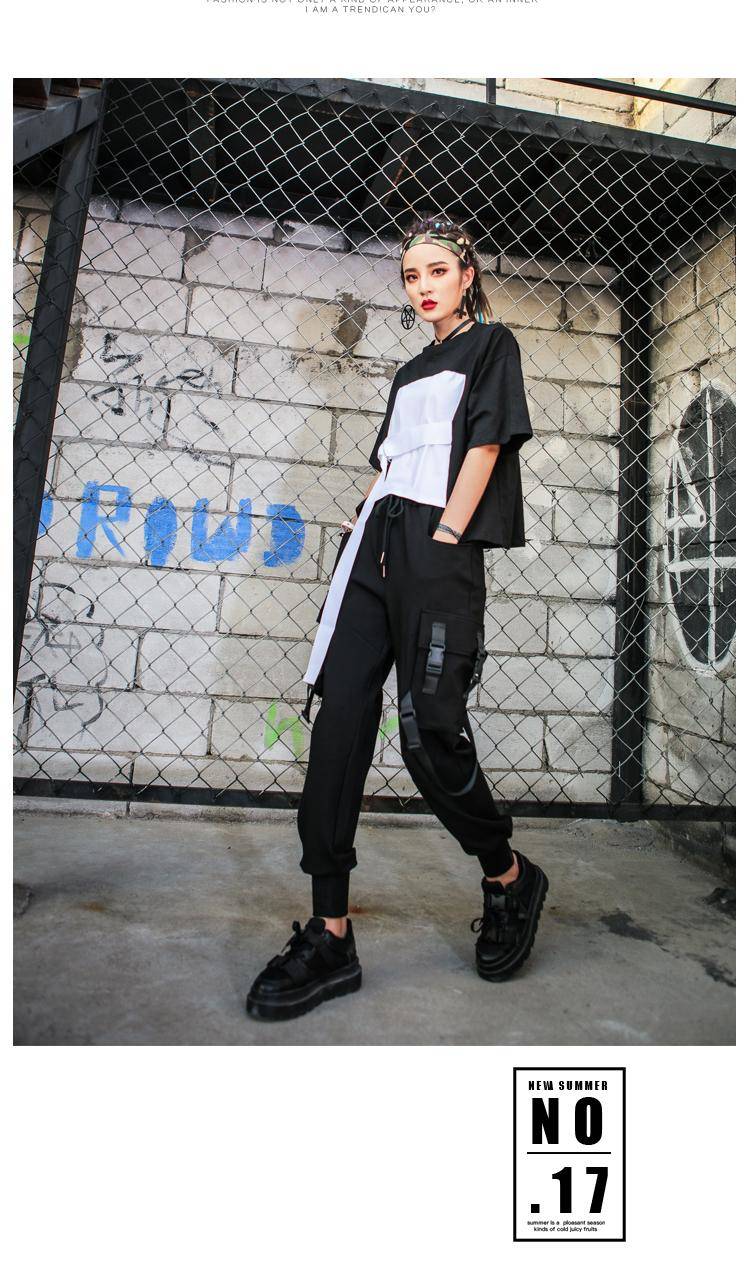 Schwarze Cargohose mit hoher Taille Damen Casual Punk Hose Gothic Streetwear Pencil Harajuku Coole Hose Mode Hip Hop Mädchenhose