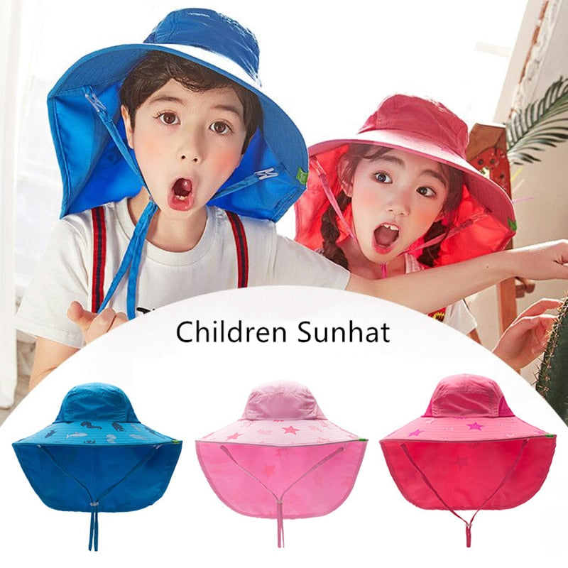 Kocotree 1-18 Years Old Boy Girl Sun Hat Outdoor Sun Beach Hats Kids Children Neck Ear Cover Anti UV Protection Swimming Cap