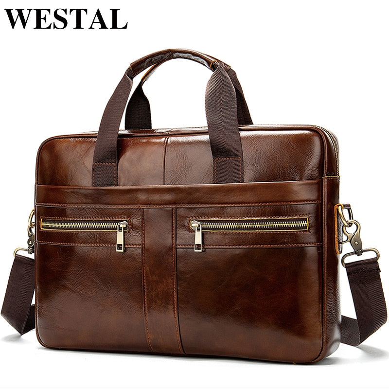 WESTAL Bag men&#39;s Genuine Leather briefcase Male man laptop bag natural Leather for men Messenger bags men&#39;s briefcases 2019