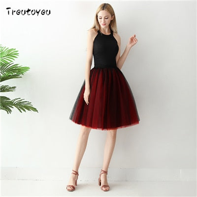 Gothic 7 Schichten 65cm Mischfarben Tutu Tüllrock Damen Streetwear Hohe Taille Falten Midiröcke spudniczki jupe rokken faldas