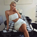 Fashion Tassel Spaghetti Strap Crop Top Mini Dress 2 Piece Set Women Sexy Camis Package Hip Dresses Party Clubwear Suits