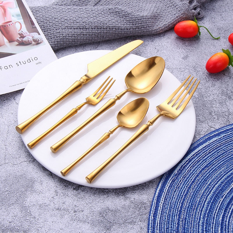 5/20pcs Gold Cutlery Set 18/10 Stainless Steel Cutlery Set Table Knife Spoon Dinner Fork Tea Spoon Golden Tableware Set