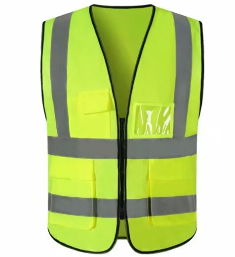 Custom LOGO Reflective Safety Vest Bright Neon Color with 2 Inch Reflective Strips - Orange Trim - Zipper Front Medium Free Size