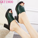 GKTINOO Damen-Hausschuhe 2023 Damen Sommer-Pantoletten Echtes Leder Schuhe Damen High Heels Mode Sommer-Schuhe