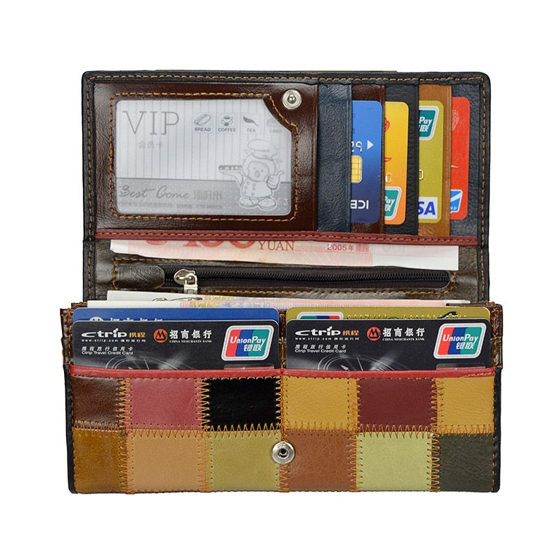 Dreamlizer 2021 New Fashion Patchwork Women Wallets Long Genuine Leather Purse Female Colorful Female Day Clutch Zipper Bags