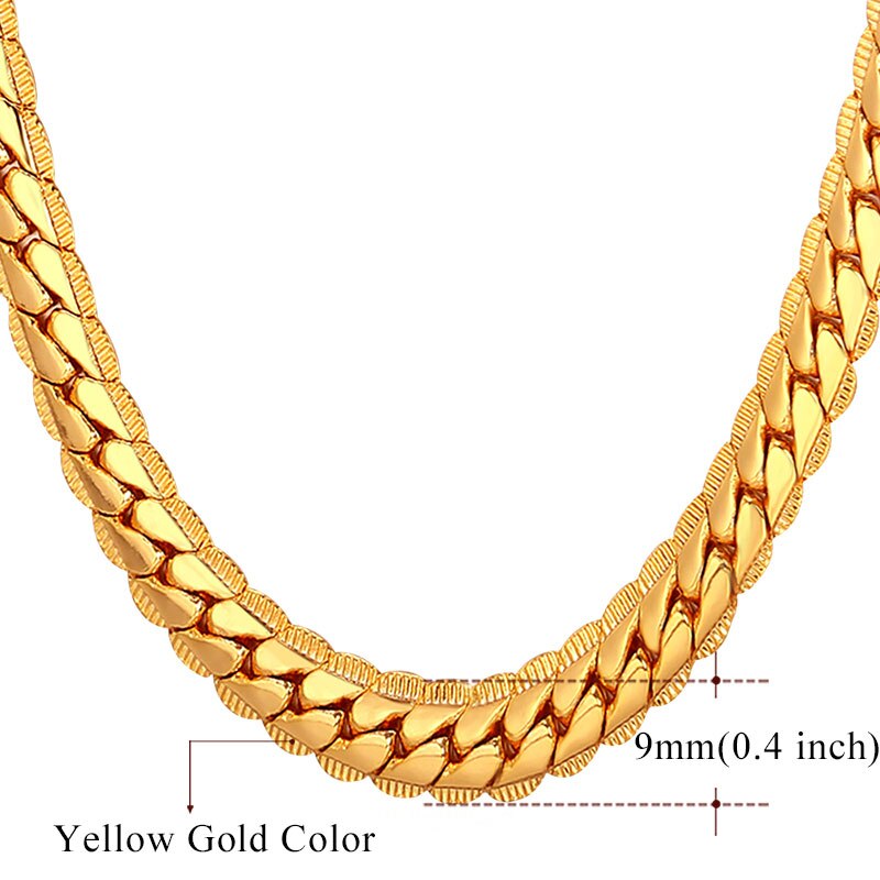 U7 Men Chunky Snake Curb Chain Necklace Gold Plated Black Tone Link Necklace for Men Women 6 /9mm 18" -30" Inches  N08