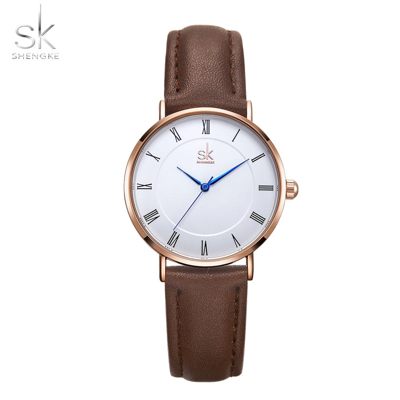 Shengke Lovers Watches Set Quartz Wrist Watch for Men and Women Simple Leather Band Saat Reloj Mujer Hombre Couple Watch