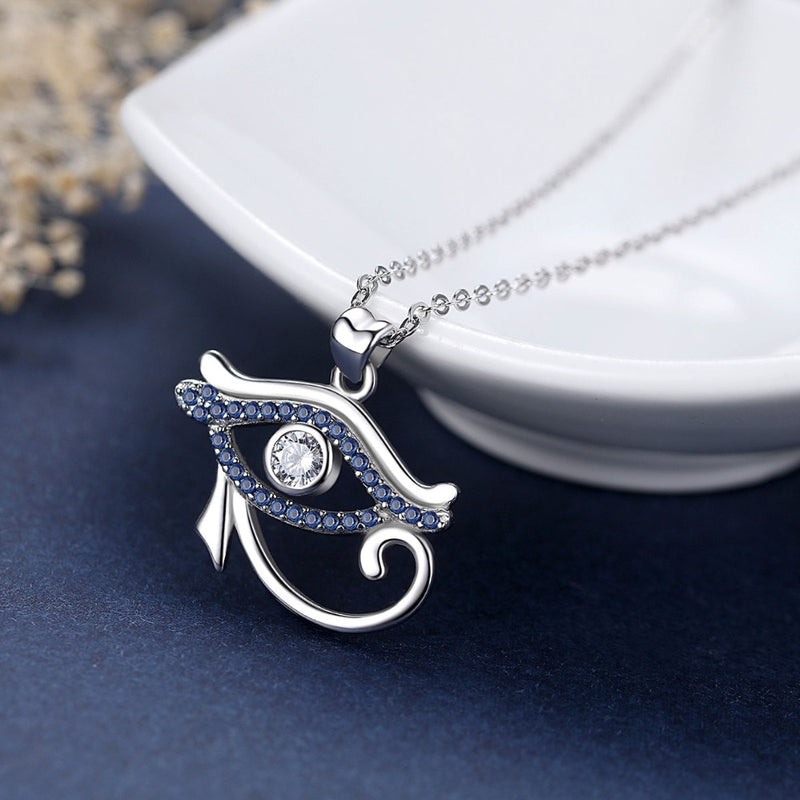 EUDORA 925 Sterling Silver Blue crystal Ancient Egypt Eye Of Horus pendant Necklace Luck Eye Fine Jewelry Birthday Gift D341