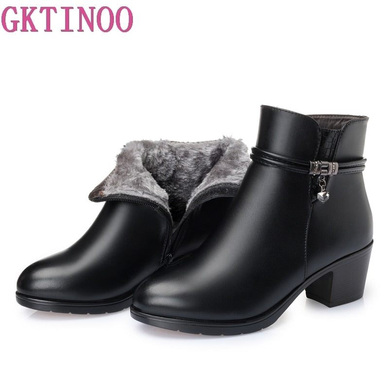 GKTINOO 2023 NEW Fashion Soft Leather Women Ankle Boots High Heels Zipper Shoes Warm Fur Winter Boots for Women Plus Size 35-43