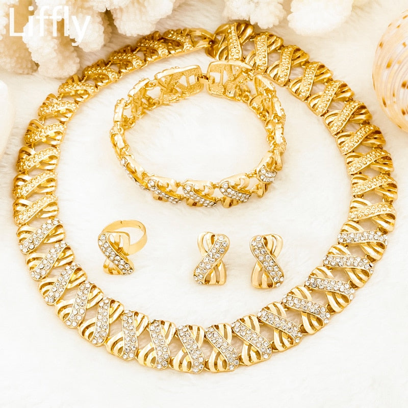 Liffly Nigeria Schmuck Sets für Frauen Afrika Perlen Schmuck Set Dubai Gold Hochzeit Brautmode Schmuck Sets Damen Accessoires