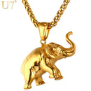 U7 Stainless Steel Gold Color Elephant Necklace Trendy Men Jewelry Charm Pendant & Chain Animal Lucky Jewelry Gift P755