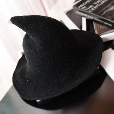 Sombrero de bruja de Halloween Sombrero de punto de lana para hombres y mujeres Sombrero sólido de moda Diversificado a lo largo del sombrero Regalos para novia