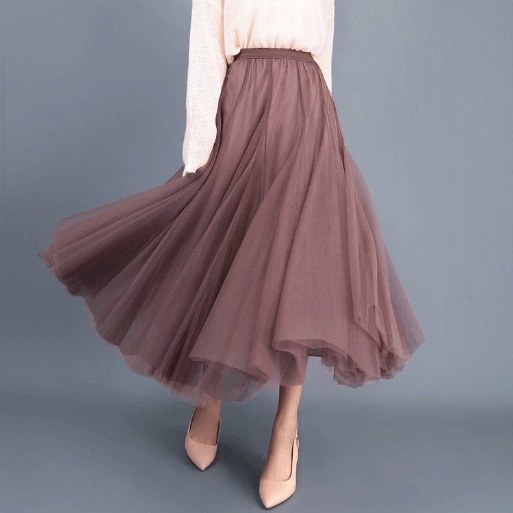 OHRYIYIE Beige Pink Maxi Long Skirt Spring Autumn Womens 2023 New Summer Tulle Skirt Party Mesh A-line Skirts Female Jupe Longue