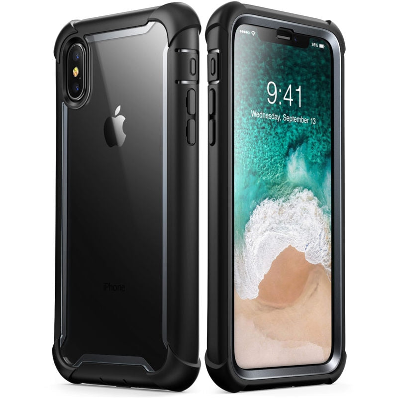 Für iPhone X Xs Hülle 5,8 Zoll Original i-Blason Ares Serie Ganzkörper-Rugged Clear Bumper Case mit integrierter Displayschutzfolie