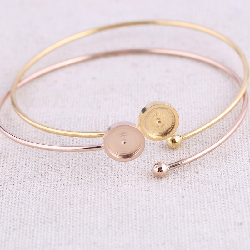 reidgaller 5pcs rose gold plated stainless steel 8mm cabochon bracelet base blanks diy cuff bangle bezel settings for jewelry