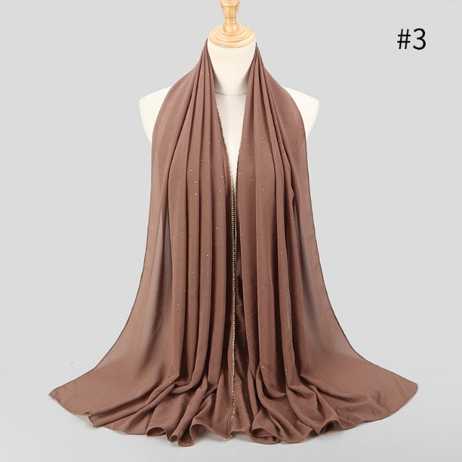 1 pc New Arrival plain bling bubble chiffon hijab scarf shimmer with crystal chain edged scarf muslim scarves hijabs