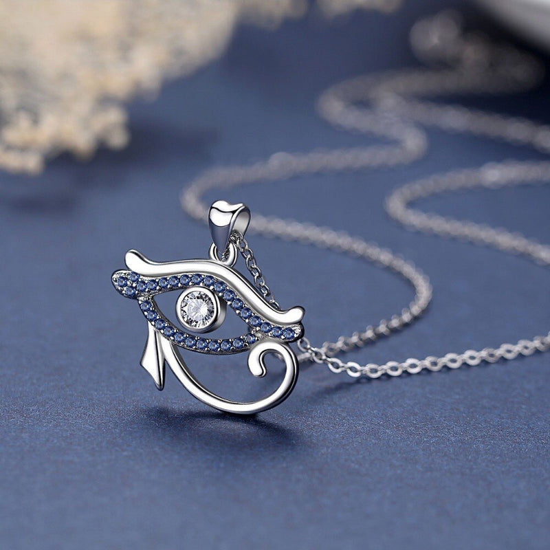 EUDORA 925 Sterling Silver Blue crystal Ancient Egypt Eye Of Horus pendant Necklace Luck Eye Fine Jewelry Birthday Gift D341