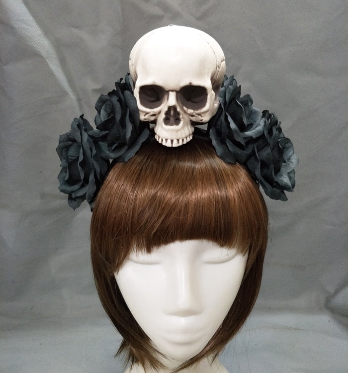 Tocado gótico Rose Skull Lolita Girls Hair Hoop Cosplay Party Disfraces hechos a mano Accesorio Halloween Head Band