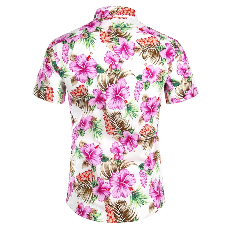 Camisas hawaianas para hombre Tropical Pink Floral Beach Shirt Verano de manga corta Ropa de vacaciones Casual Hawaii Shirt Men EE. UU. Tamaño XXL