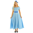 Women Halloween Cosplay Costume Wendy Dress Boat Neck Short Puff Sleeves Princess Party Fancy Maxi Dress with Headwear and Belt