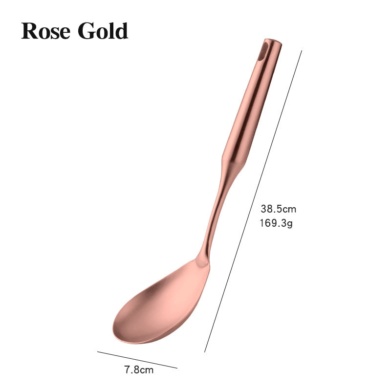 1PCS Cookware Stainless Steel Rose Gold Kitchen Utensils High-grade Kitchen Tool Functional Serving Spoon Soup Ladle Spatula