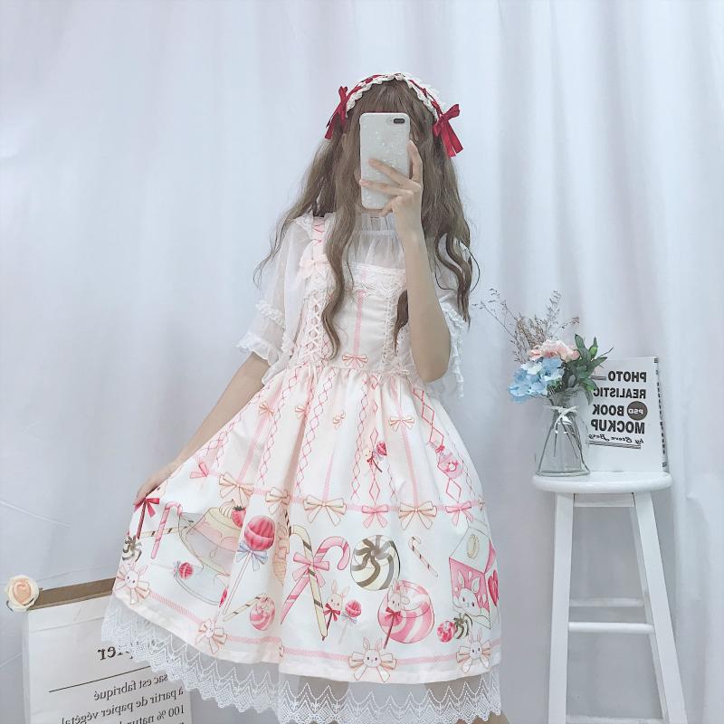 Japanese JSK Lolita Dress women summer dress sweet soft girl wind cute cartoon lolita suspender dress cute