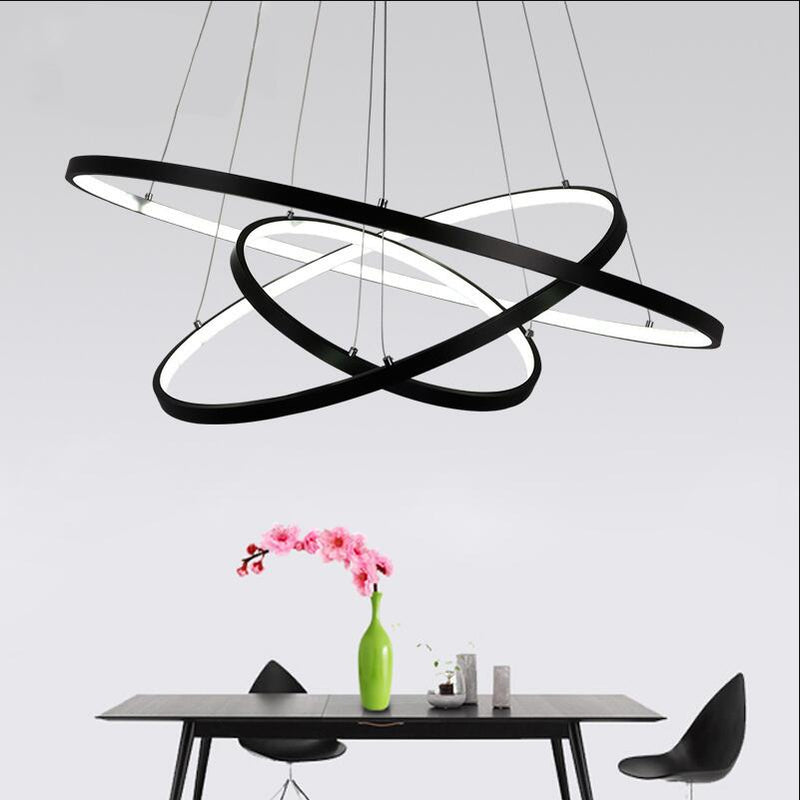 D100cm, luces colgantes modernas en blanco y negro para sala de estar, comedor, 4/3/2/1 anillos circulares, cuerpo de aluminio acrílico, lámpara colgante LED