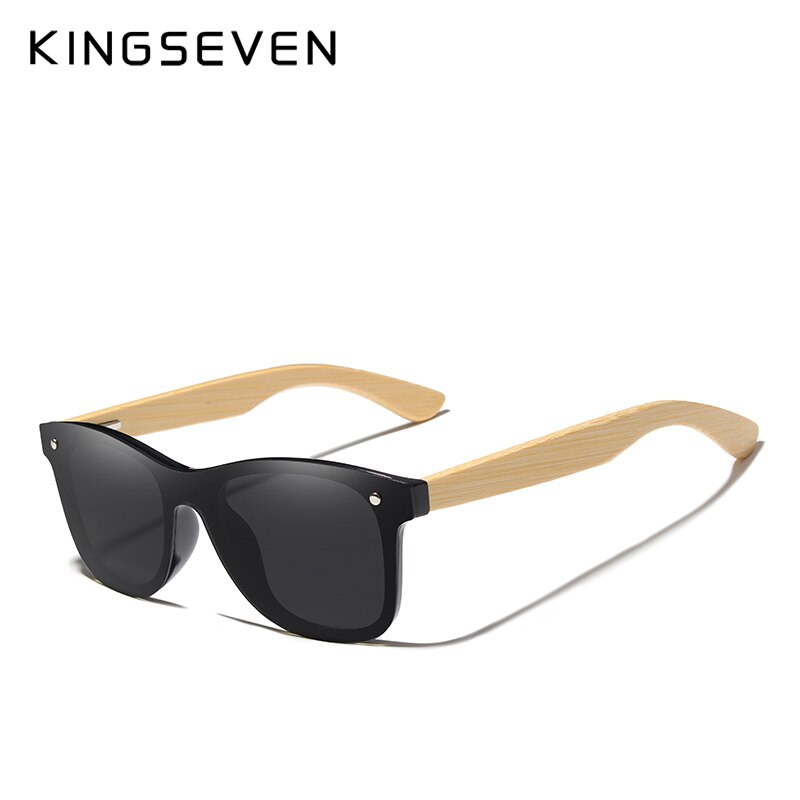 Marca KINGSEVEN, gafas de sol polarizadas con templos de bambú para hombre, gafas cuadradas clásicas, gafas de sol Retro de moda para mujer, logotipo personalizado