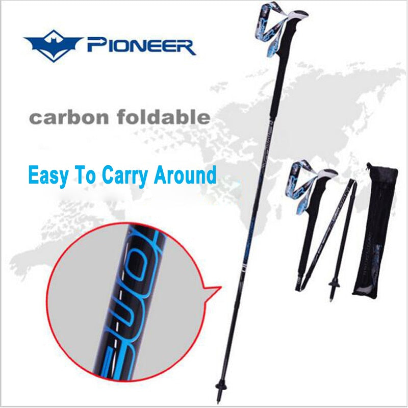 2 Pack Portable Collapsible Carbon Fiber Trekking Pole Quick Lock Compact Folding Tourism Trail Running Walking Stick 1 Pair