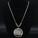 2022 Flower of Life Crystal Stainless Steel Chain Necklace Women Silver Color Bead Long Necklace Jewelry colgante mujer N129S02