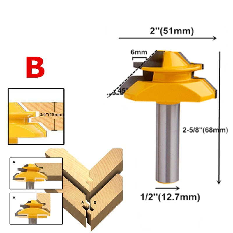 45 Degree Lock Miter Router Bit 6.35mm/8mm/12.7mm Shank Wood Tenon Milling Cutters For MDF Plywood Carpenter Woodworking Tools