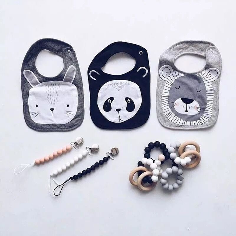 5PCS Mixed Design Cute Animal Dedign Baby Boys Girls Bibs Kids Panda Lion Rabbit Design Bibs