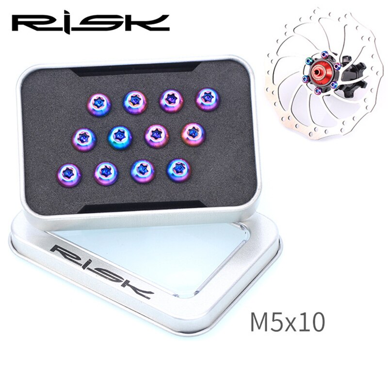 RISK 12PCS M5*10MM Bike Disc Brake Rotor Fixing Bolts TC4 Titanium Bicycle MTB Bike Ultralight Brake Screw Cycling Accessories