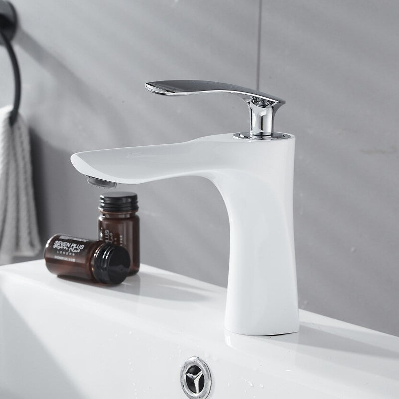 Waschtischarmaturen weiß mit goldenem Badarmatur Warm- und Kaltwasser-Waschbecken-Mischbatterie Chrom-Finish Messing WC-Waschbecken Wasserhähne B581