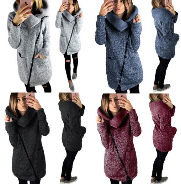 Women Fleece Sweatshirt Spring Winter Casual Long Zipper Hoodies Pocket Jacket Coat Outwear 4XL Red/Black/Gray/Blue