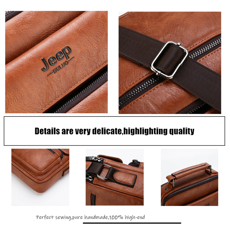 JEEP BULUO, bolsos de mano para hombre, marca famosa, tamaño grande, bandolera de cuero para hombre, bandolera de hombro para iPad de 9,7 pulgadas, informal, de negocios