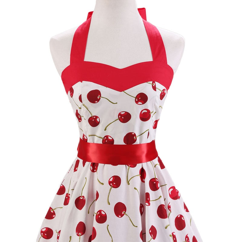 Women Red Cherry Party Dress Vintage 50s Rockabilly Hepburn Dress 2023 Elegant Summer Strapless Swing Retro Halter Pin up Dress