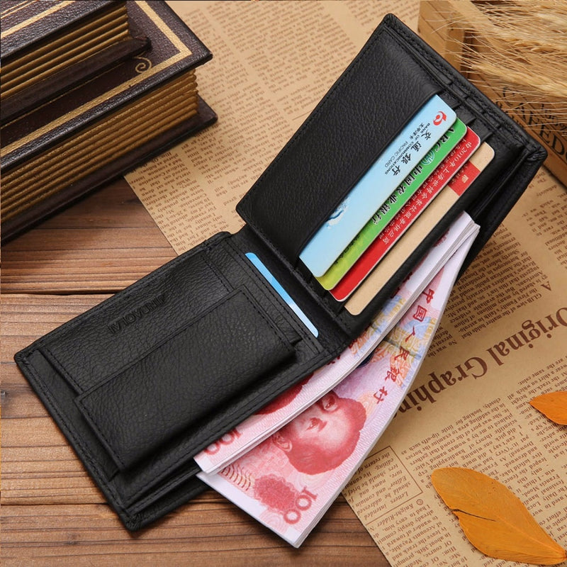 JINBAOLAI Genuine Leather Men Wallets Short Design ID Card Holder Waterproof Black Male Wallet Casual Top Quality Men Purse