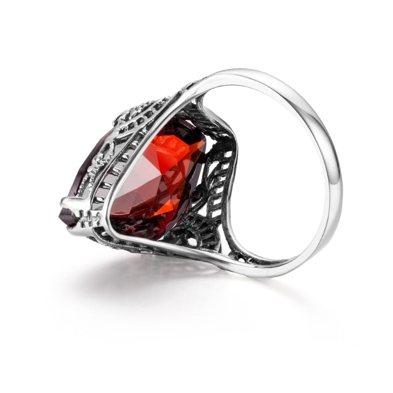 Szjinao Vintage Real 925 Sterling Silver 14*26mm Garnet Gemstone Marquise Ring For Women Wedding Engagement Famous Brand Jewelry