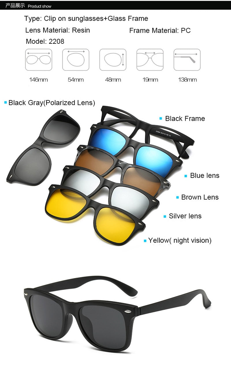 5+1 suit Fashion Clip On Sunglasses Women Frames Clips Magnetic Sunglasses Magnet eyeglasses men Clip glasses 6 in 1