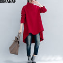 DIMANAF, jersey de Otoño Invierno, ropa de mujer, sudaderas con capucha cálidas, Tops gruesos de punto de algodón sueltos, cuello alto, rojo y negro