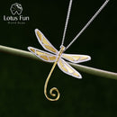 Lotus Fun Real 925 Sterling Silver Natural Handmade Fine Jewelry 18K Gold Cute Dragonfly Pendant without Necklace for Women Gift
