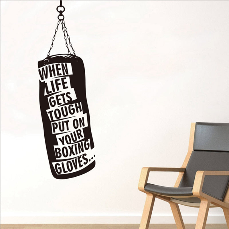 When life gets..Punch Bag Gloves Boxing Motivational Wall Decals Fitness Gym Hobby Quote Vinyl Stickers DIY Art Decor