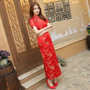 Red Chinese Women Dress Vintage Satin Qipao Sexy Long Slim Cheongsam Hot Sale Flower Dress Size S M XL XXL 3X4XL 5XL 6XL JA13