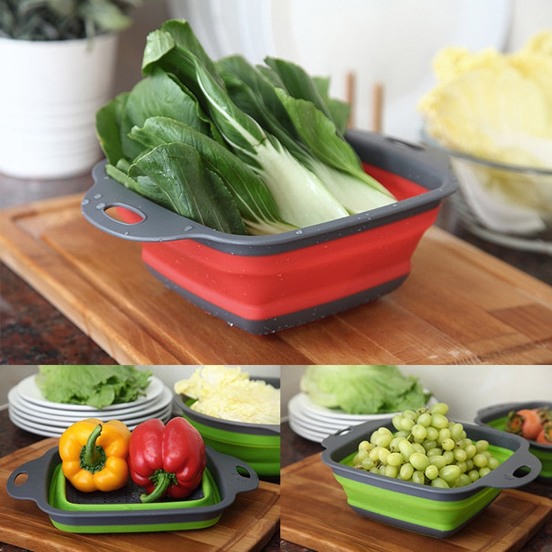 WALFOS 2 unids/set cesta de colador plegable conjuntos de colador plegable forma cuadrada escurridor de lavado de frutas y verduras cestas de cocina